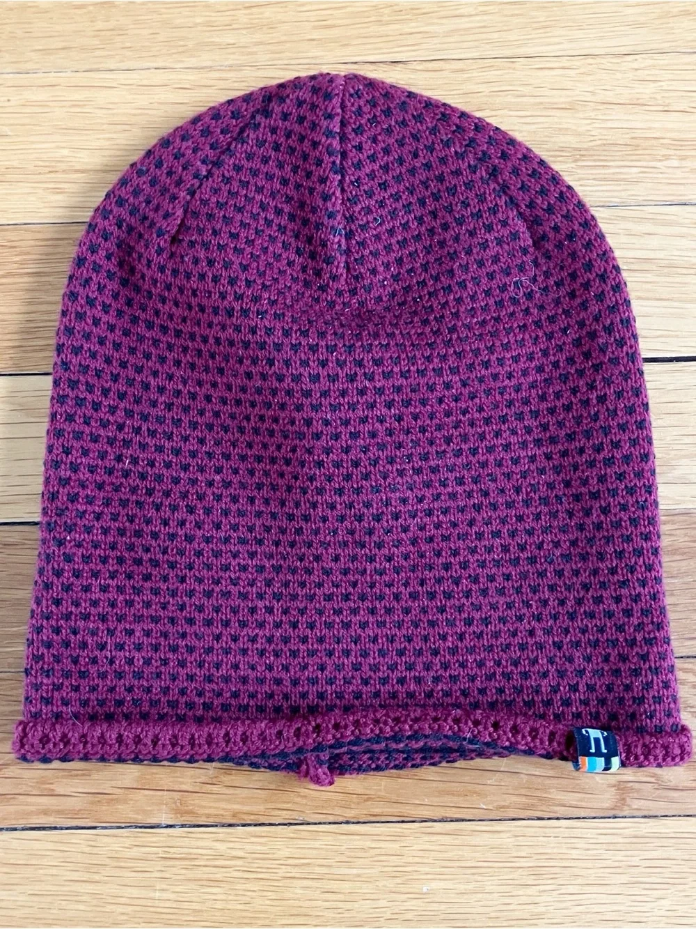Smartwool Red Merino Wool Blend Reversible Diamond Cascade Knit Beanie Hat